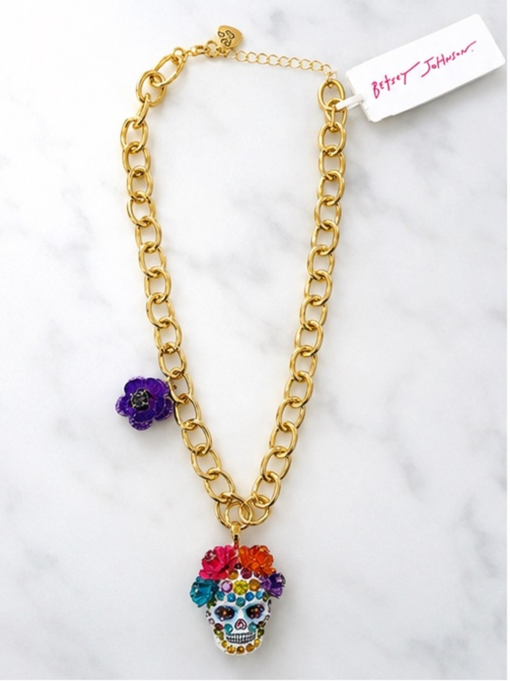 Betsey Johnson Necklace Halloween Sugar Skull Crystal Multi Color NWT